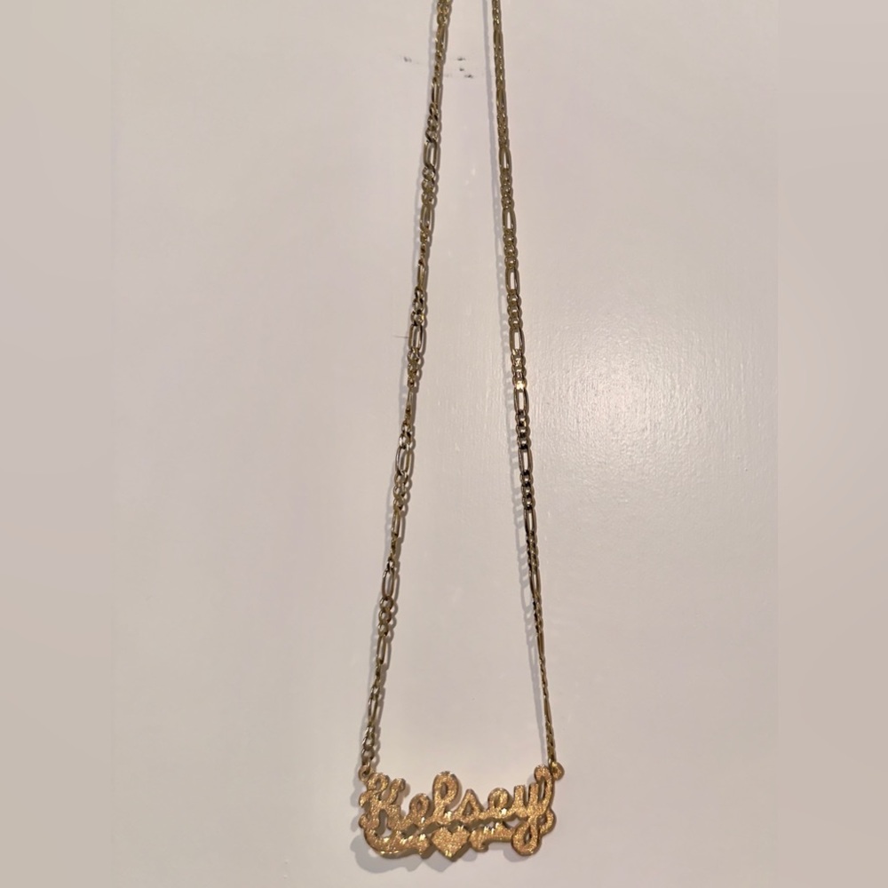 14K Solid Gold Figaro Chain Nameplate Necklace 20”/13g
